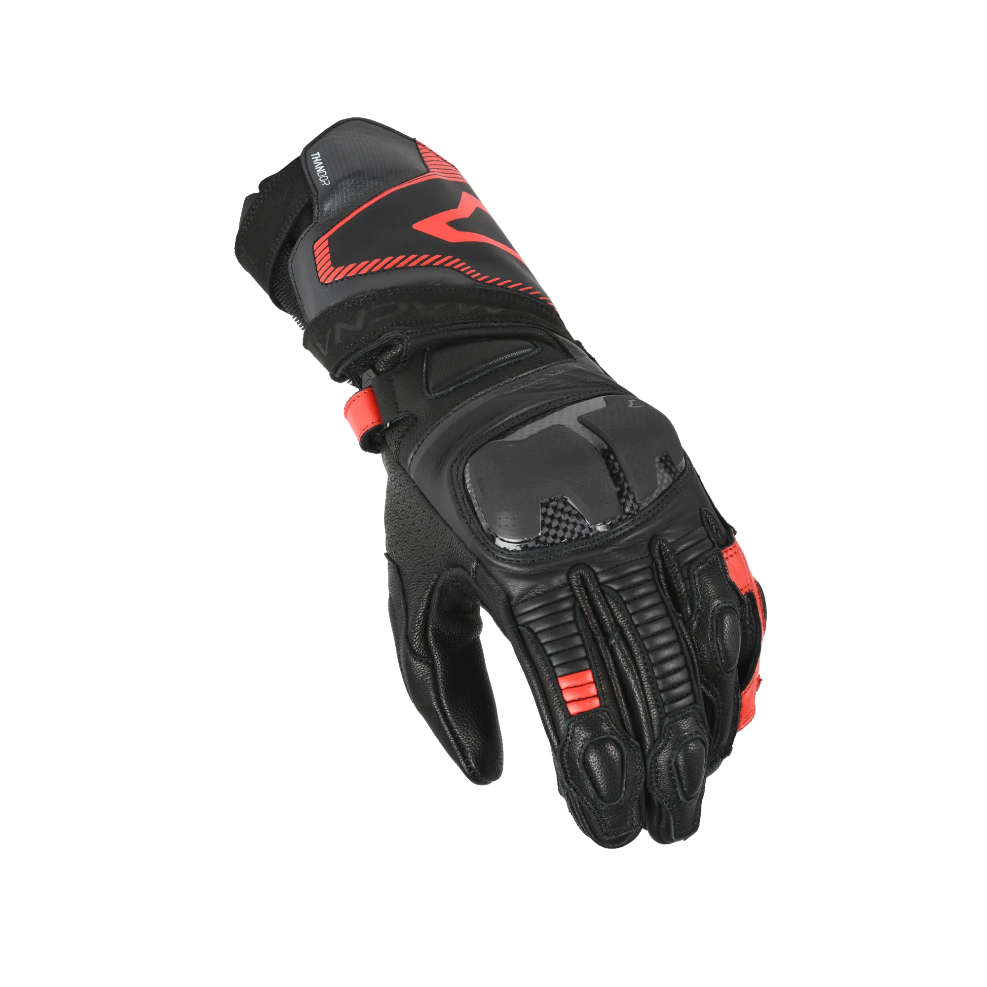 Macna Thandor Leather Gloves Black / Red  - FREE UK Shipping, FREE 365 Day Returns | Moto Central