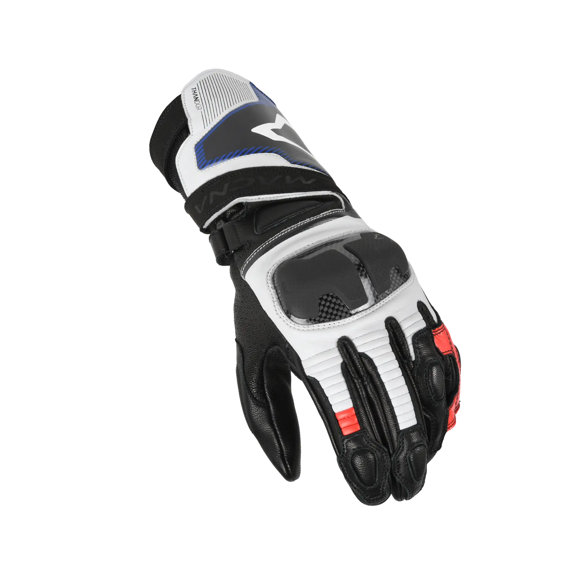 Macna Thandor Leather Gloves White / Red / Blue  - FREE UK Shipping, FREE 365 Day Returns | Moto Central