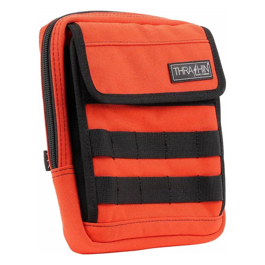 Thrashin Supply Company Slim Handlebar Bag Orange – motorcycle handlebar bag – three-quarter view
