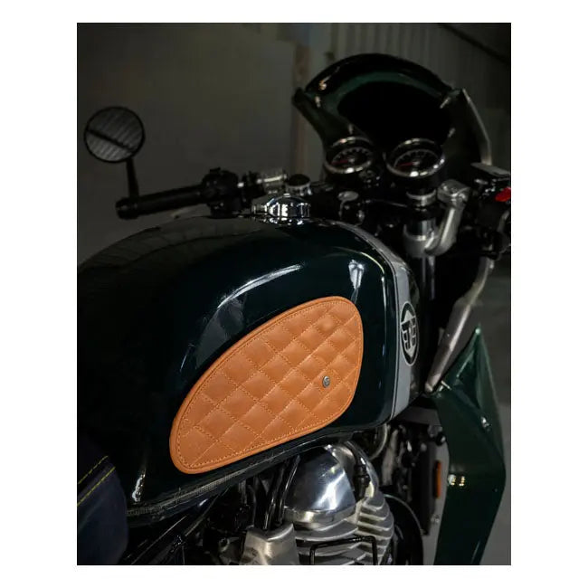 Trip Machine Diamond Leather Gas Tank Pad Set Tan - FREE UK Shipping, FREE 365 Day Returns | Moto Central