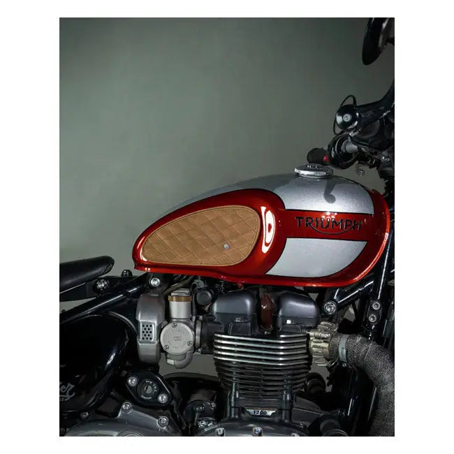 Trip Machine Diamond Leather Gas Tank Pad Set Tobacco - FREE UK Shipping, FREE 365 Day Returns | Moto Central