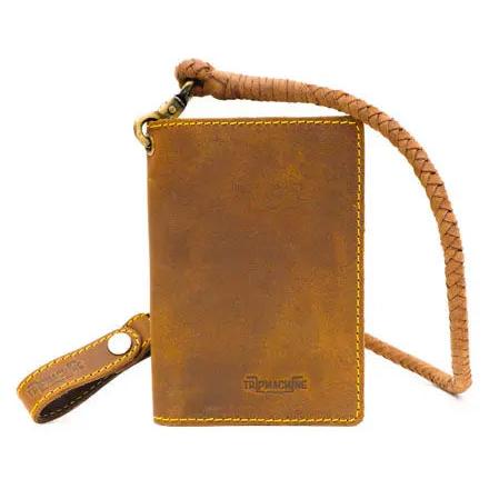 Trip Machine Explorer Wallet Tobacco — front view with braided lanyard