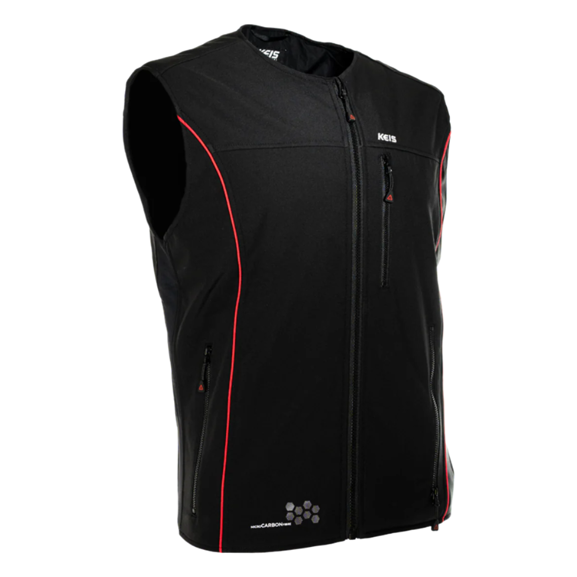 Keis V501RP Premium Heated Vest Black / Red - front three-quarter view