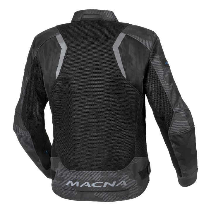 Macna Velotura Textile Jacket Black / Grey / Camo – textile motorcycle jacket rear view