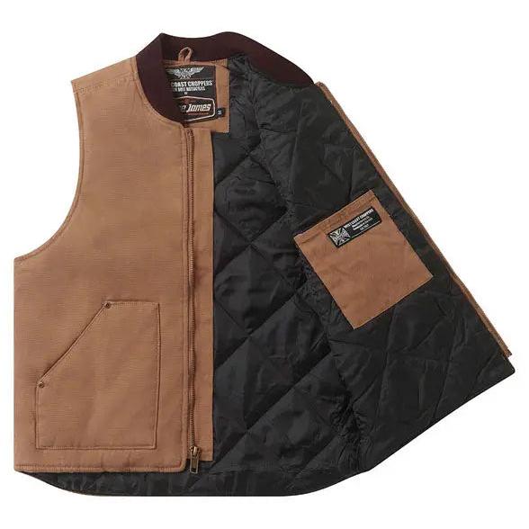 West Coast Choppers Heavy Duty Work Vest Frontier Brown - open interior view