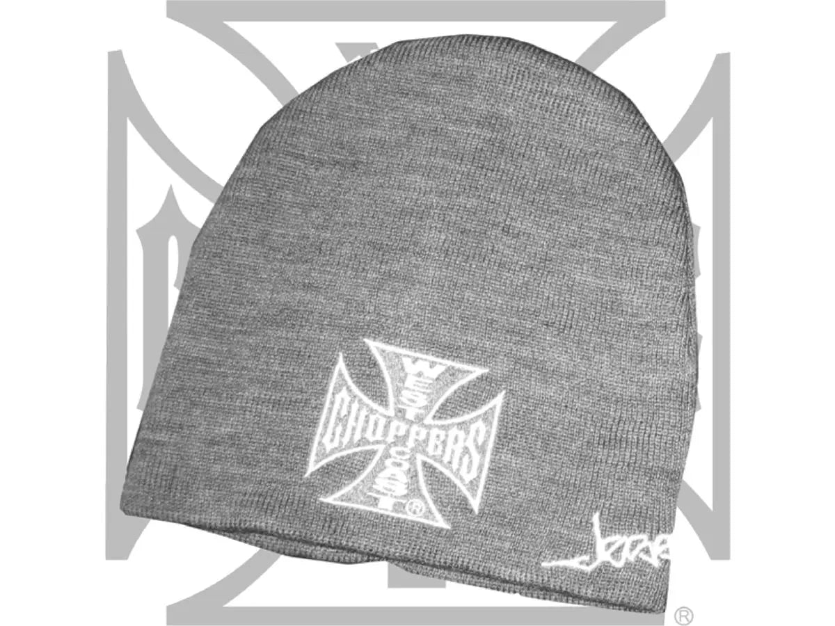West Coast Choppers Iron Cross Beanie Basic Grey - FREE UK Shipping, FREE 365 Day Returns | Moto Central