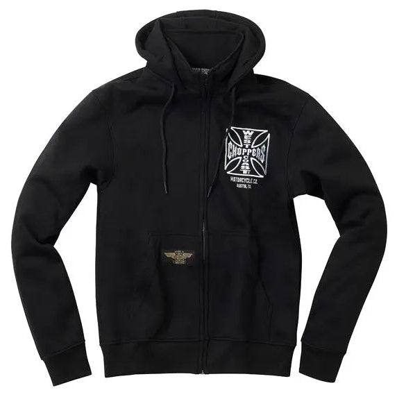 West Coast Choppers OG ATX Zip Hoodie Black, front three-quarter view