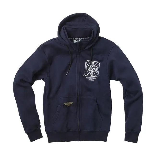 West Coast Choppers OG ATX Zip Hoodie Navy Blue - FREE UK Shipping, FREE 365 Day Returns | Moto Central