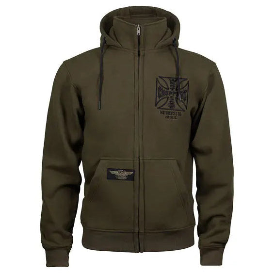 West Coast Choppers OG ATX Zip Hoodie Olive Green, front view