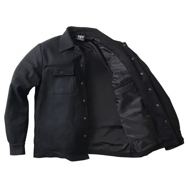 West Coast Choppers Wool Lined Plaidshirt Black, open front showing lining