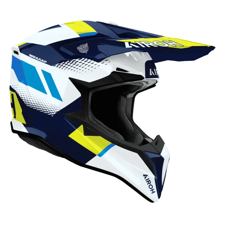 Airoh Wraaap Vision Gloss Yellow / Blue motocross helmet - opposite-side view