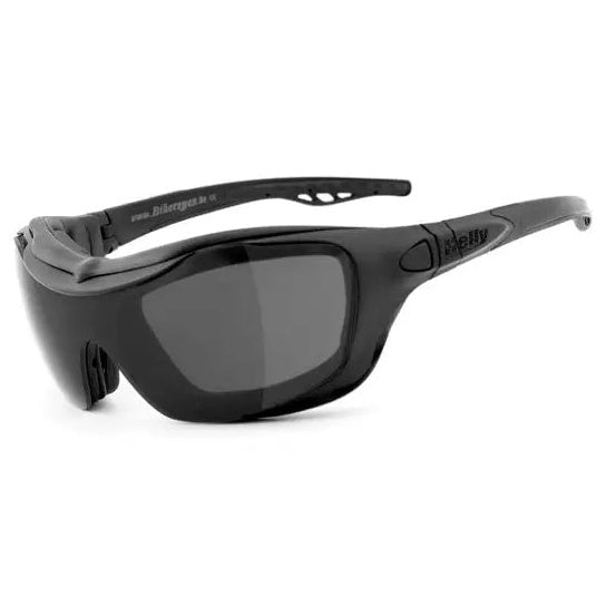 Helly Shades Bandit 2 Smoke / Laser Red / Xenolit — left-front three-quarter view