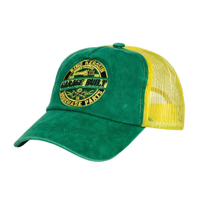 King Kerosin Garage Built Cap Green / Yellow  - FREE UK Shipping, FREE 365 Day Returns | Moto Central