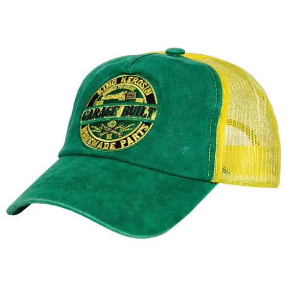 King Kerosin Garage Built Cap Green / Yellow — front three-quarter view