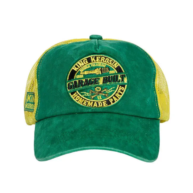 King Kerosin Garage Built Cap Green / Yellow - FREE UK Shipping, FREE 365 Day Returns | Moto Central