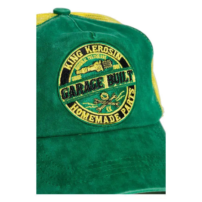 King Kerosin Garage Built Cap Green / Yellow - FREE UK Shipping, FREE 365 Day Returns | Moto Central