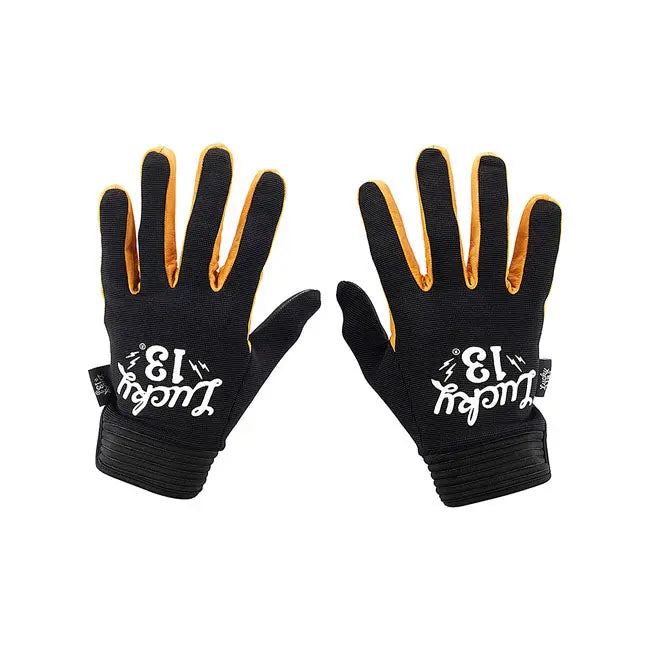 Lucky 13 Shocker Leather & Textile Gloves Black / Yellow - FREE UK Shipping, FREE 365 Day Returns | Moto Central