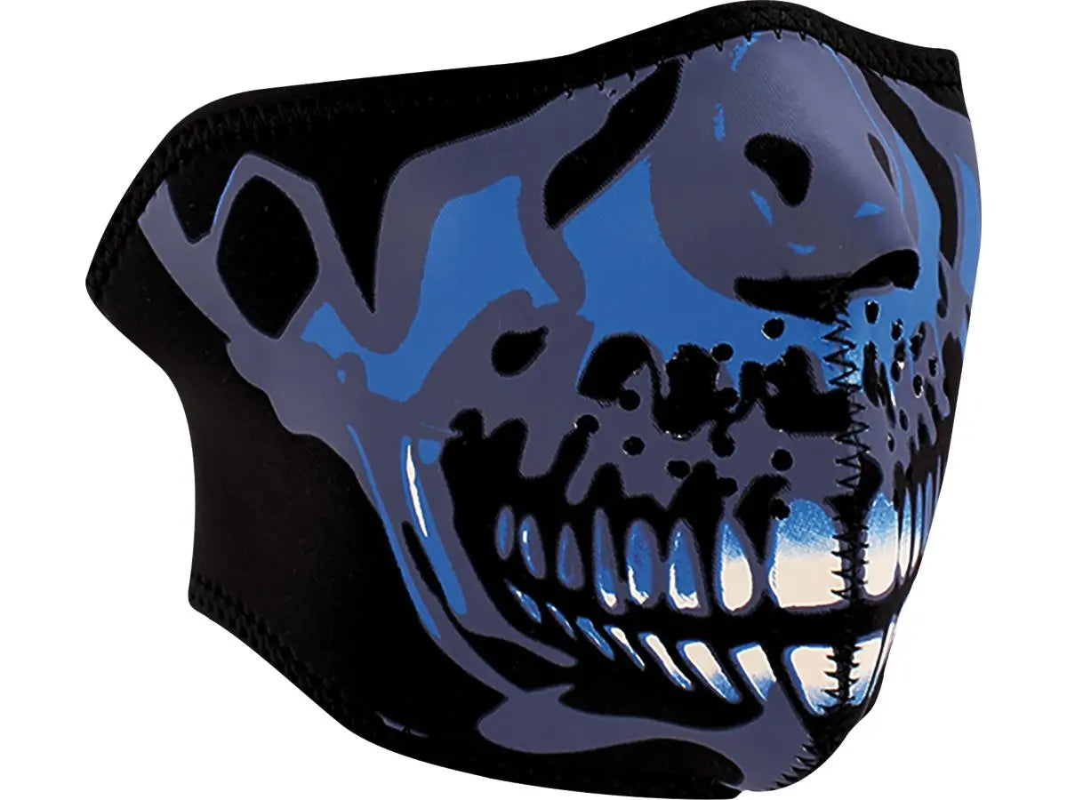 Zan Headgear Neoprene Half Mask Blue Chrome Skull - FREE UK Shipping, FREE 365 Day Returns | Moto Central
