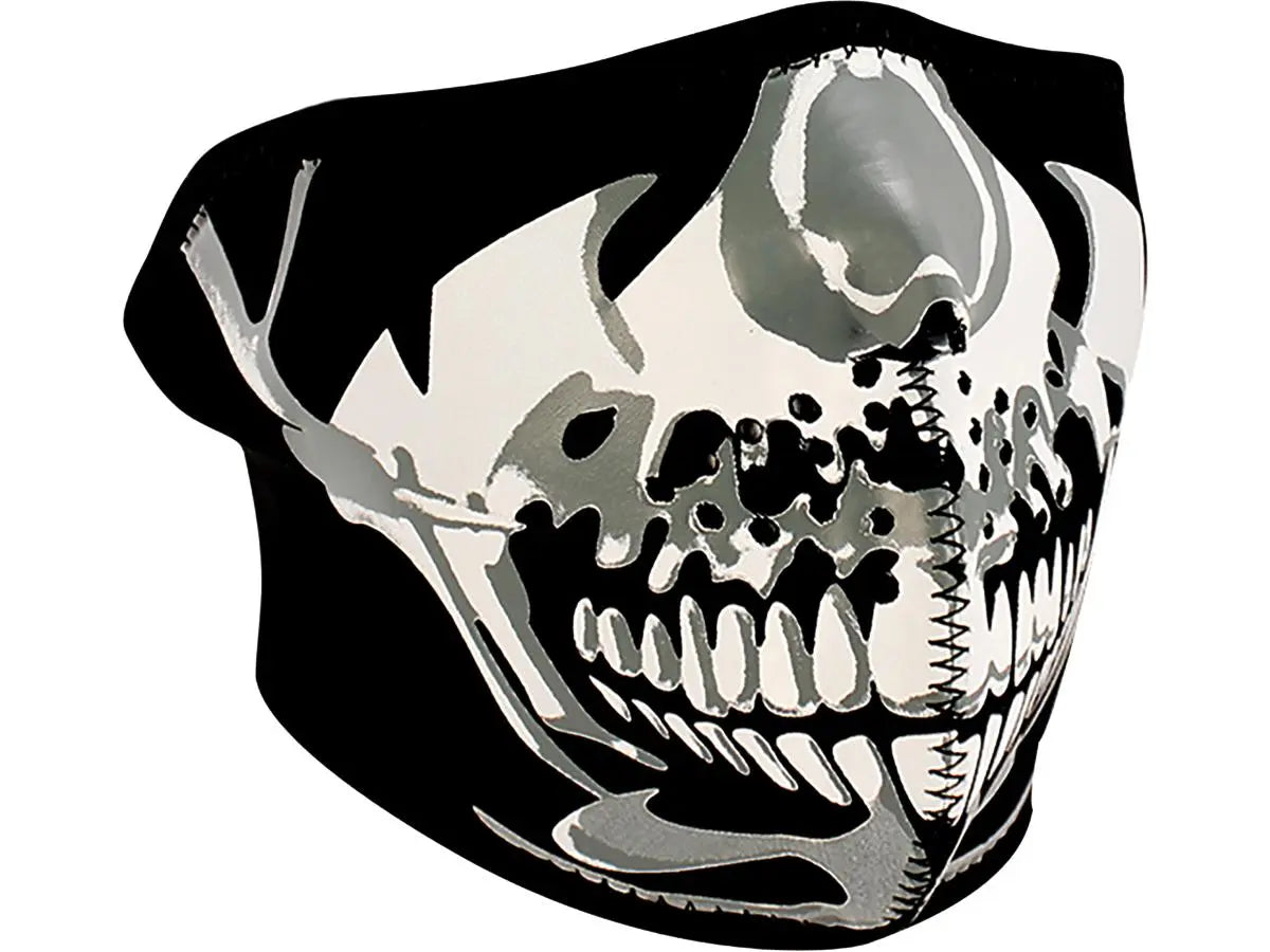 Zan Headgear Neoprene Half Mask Chrome Skull - FREE UK Shipping, FREE 365 Day Returns | Moto Central
