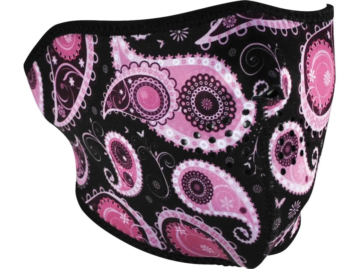 Zan Headgear Neoprene Half Mask Purple Paisley - FREE UK Shipping, FREE 365 Day Returns | Moto Central