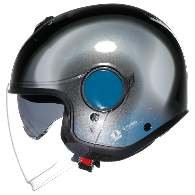 AGV Eteres Levanto Black / Silver / Blue motorcycle helmet, left-side view