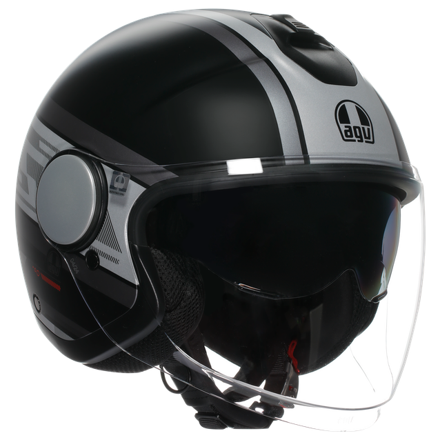 AGV Eteres Mondello Matt Black / Grey open-face motorcycle helmet, left-front three-quarter view
