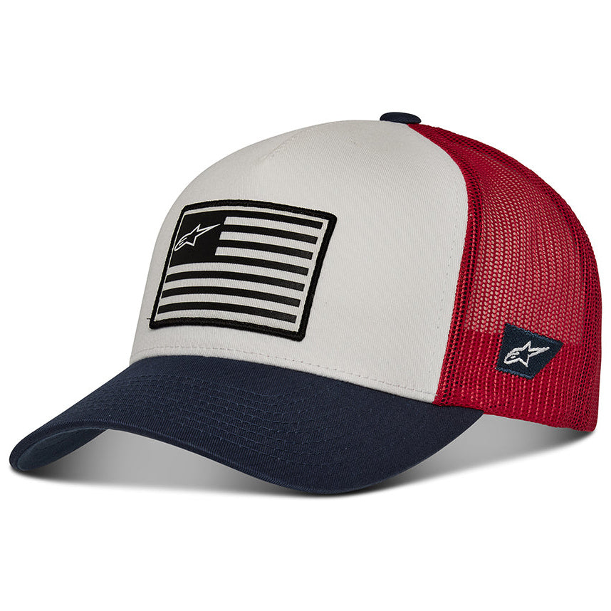 Alpinestars Flag Curved Bill Cap White / Navy / Red – white navy and red cap three-quarter view