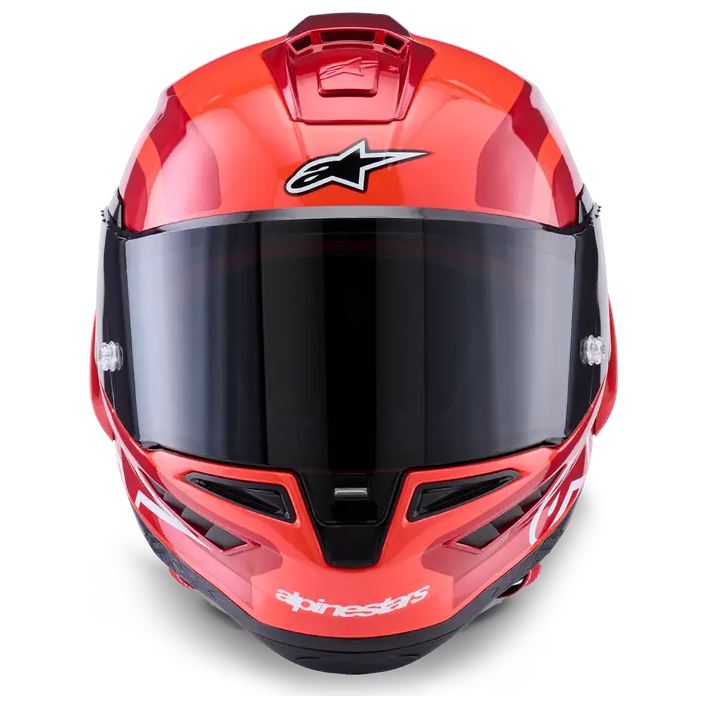 Alpinestars Supertech R10 Arius ECE 06 Gloss Black / White / Double Red motorcycle helmet, front view