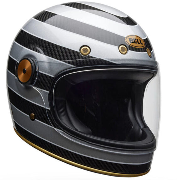Bell Bullitt GT Carbon RSD Temple ECE 22.06 Gloss Black / Silver full-face motorcycle helmet, right-front three-quarter view