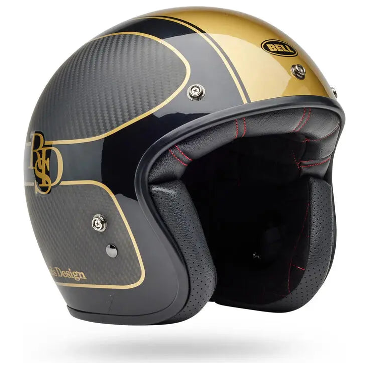 Bell Custom 500 Carbon RSD Player ECE 22.06 Black / Gold open-face motorcycle helmet, left front three-quarter view