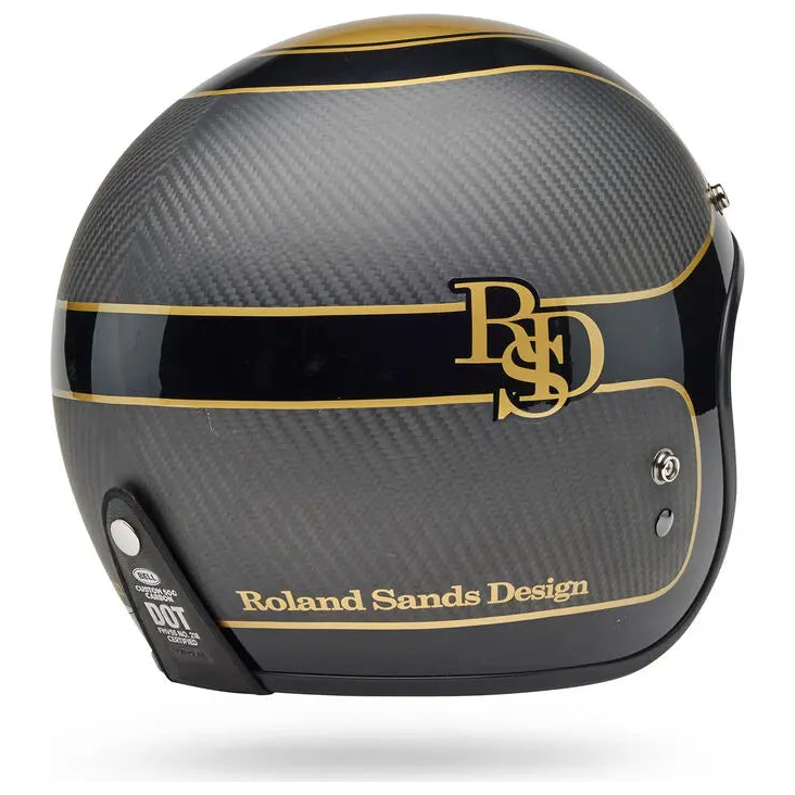 Bell Custom 500 Carbon RSD Player ECE 22.06 Black / Gold open-face motorcycle helmet, left rear three-quarter view