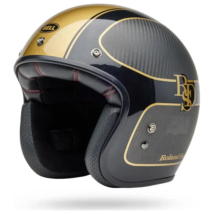 Bell Custom 500 Carbon RSD Player ECE 22.06 Black / Gold open-face motorcycle helmet, right front three-quarter view
