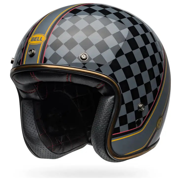 Bell Custom 500 RSD Wreakers ECE 22.06 Black / Gold open-face motorcycle helmet, right front three-quarter view