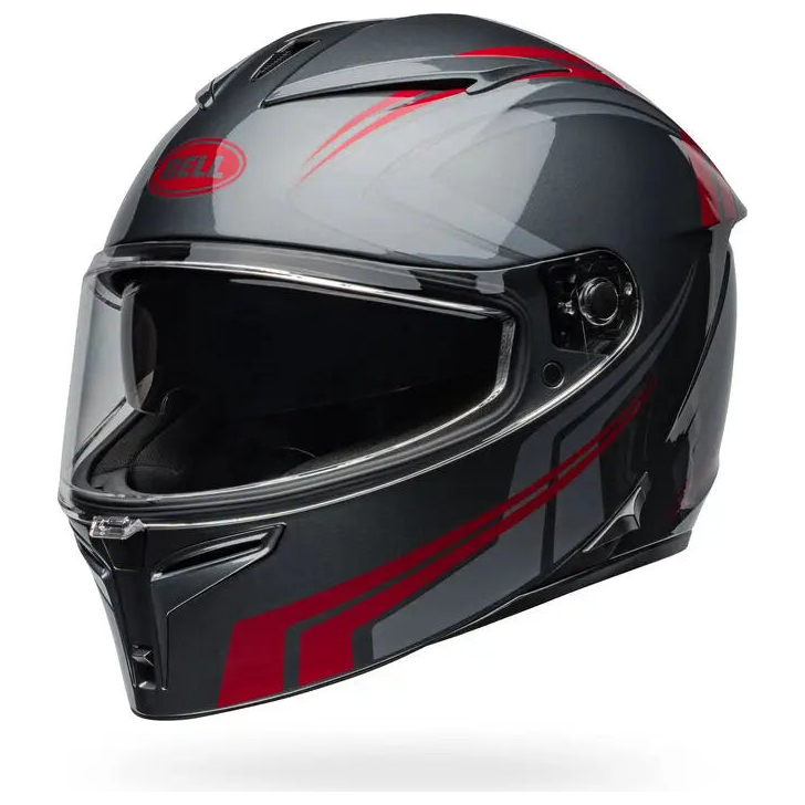 Bell Lithium Jetstream ECE 22.06 Grey / Red full-face motorcycle helmet, opposite side profile view