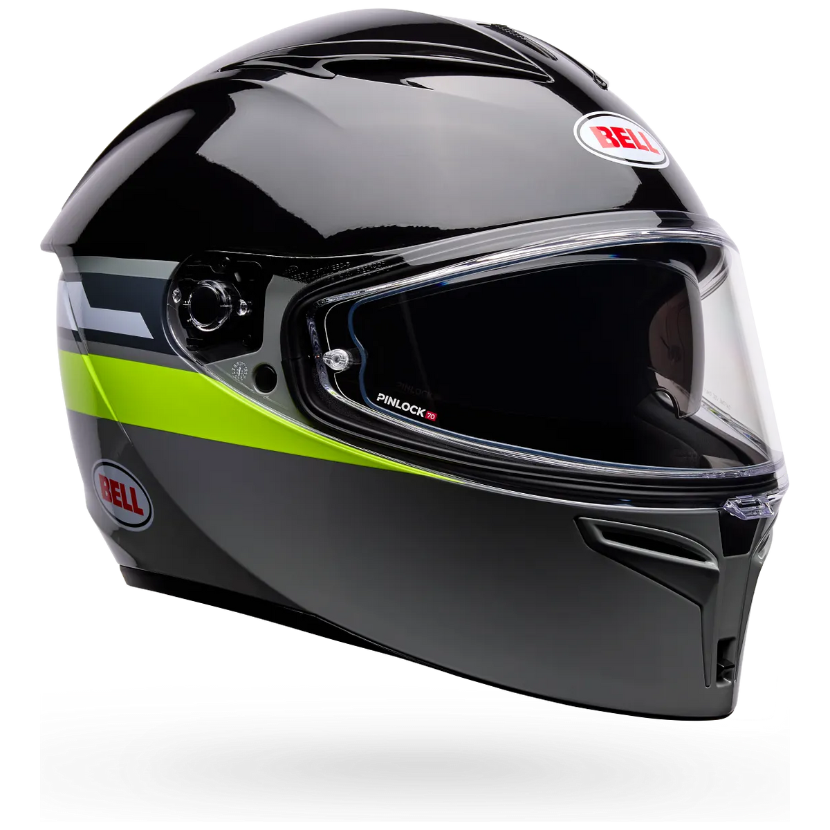 Bell Lithium Motion ECE 22.06 Grey / Green full-face motorcycle helmet, front three-quarter view