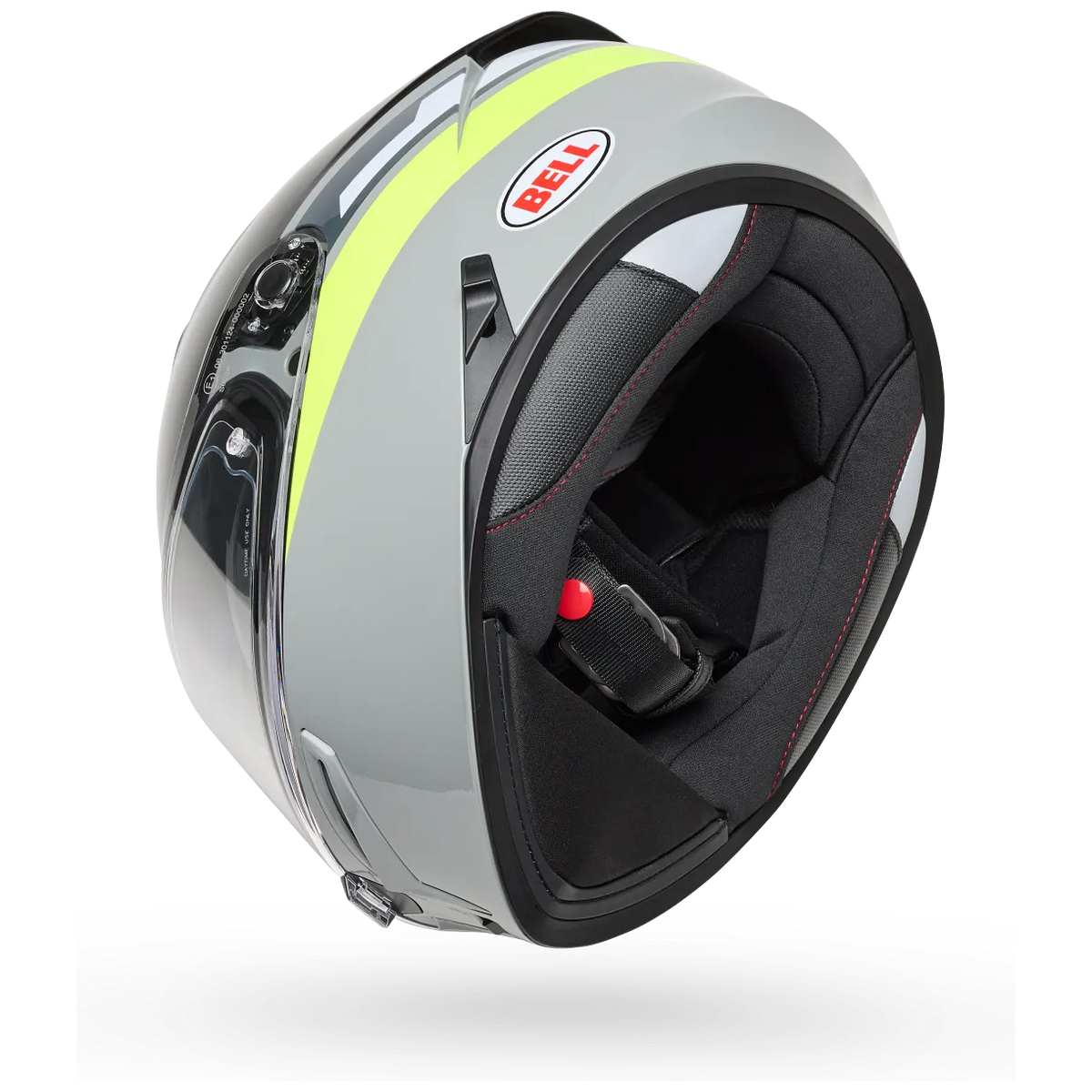 Bell Lithium Motion ECE 22.06 Grey / Green full-face motorcycle helmet, underside view