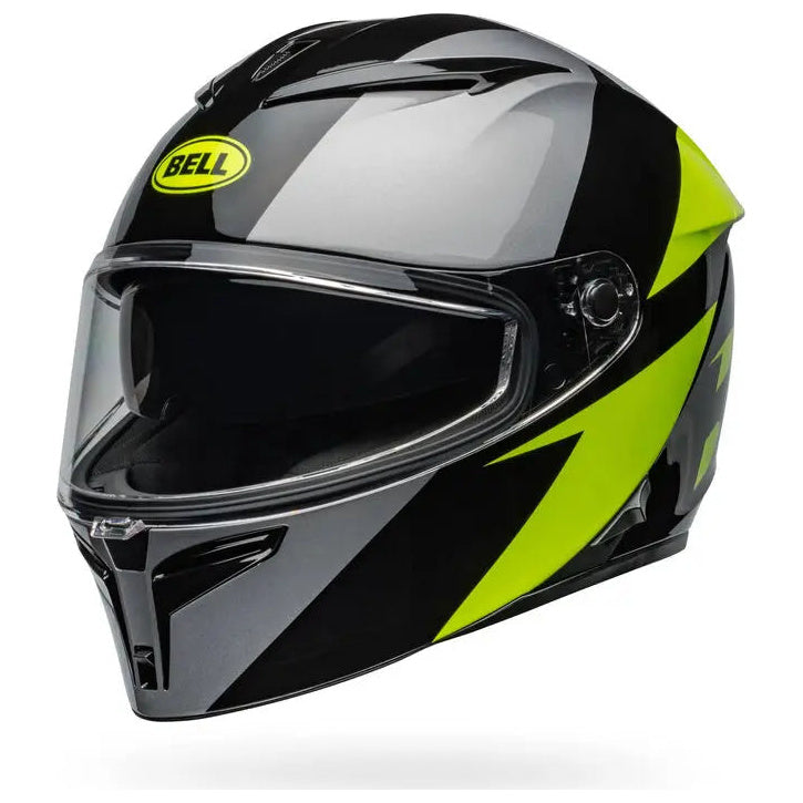 Bell Lithium Shear ECE 22.06 Gloss Silver / White full-face motorcycle helmet, front-left three-quarter view