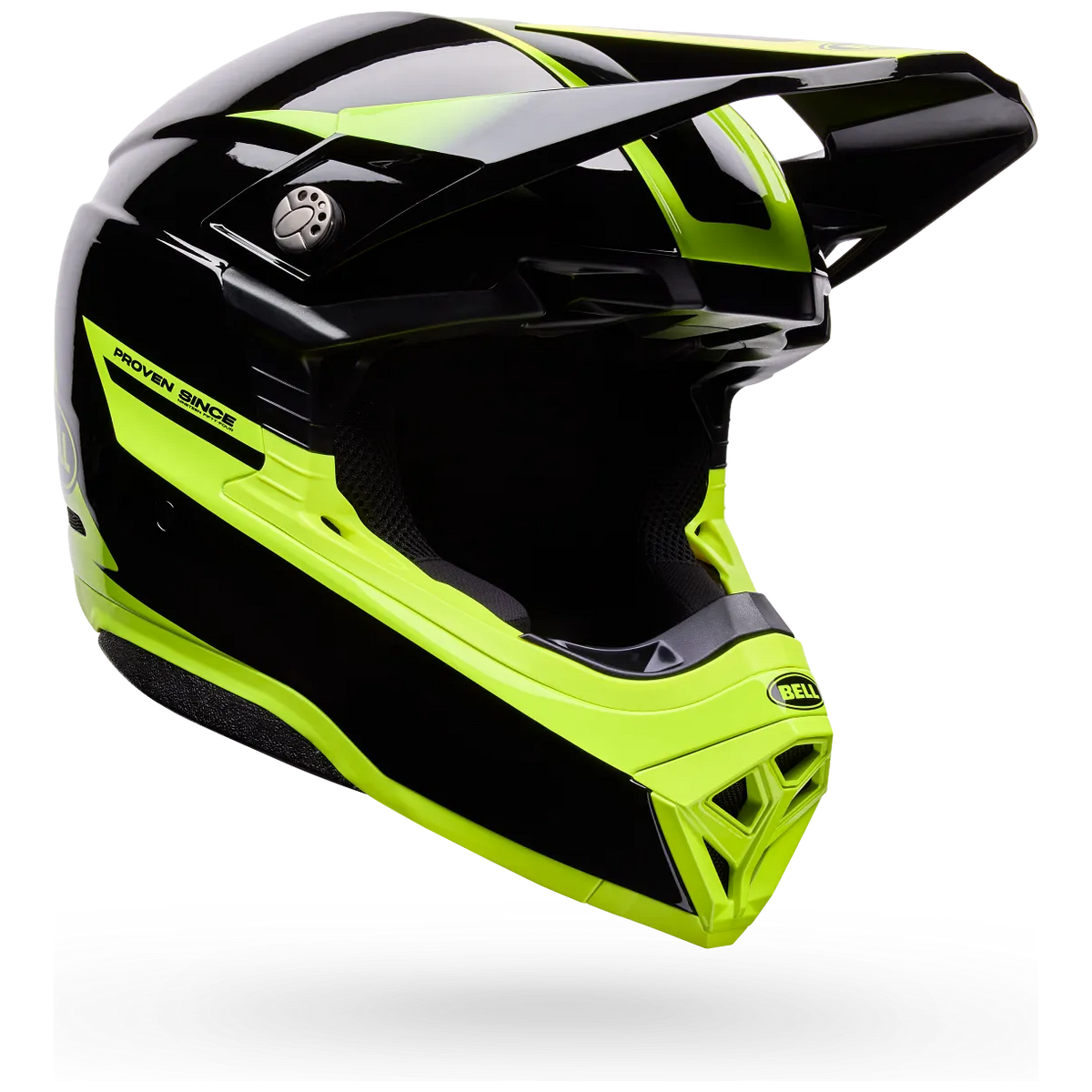 Bell Moto-10 MIPS Fade ECE 22.06 Black / Yellow motocross helmet, front three-quarter view
