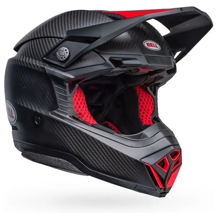 Bell Moto-10 Spherical ECE 22.06 Satin Gloss Black / Red motocross helmet, front three-quarter view