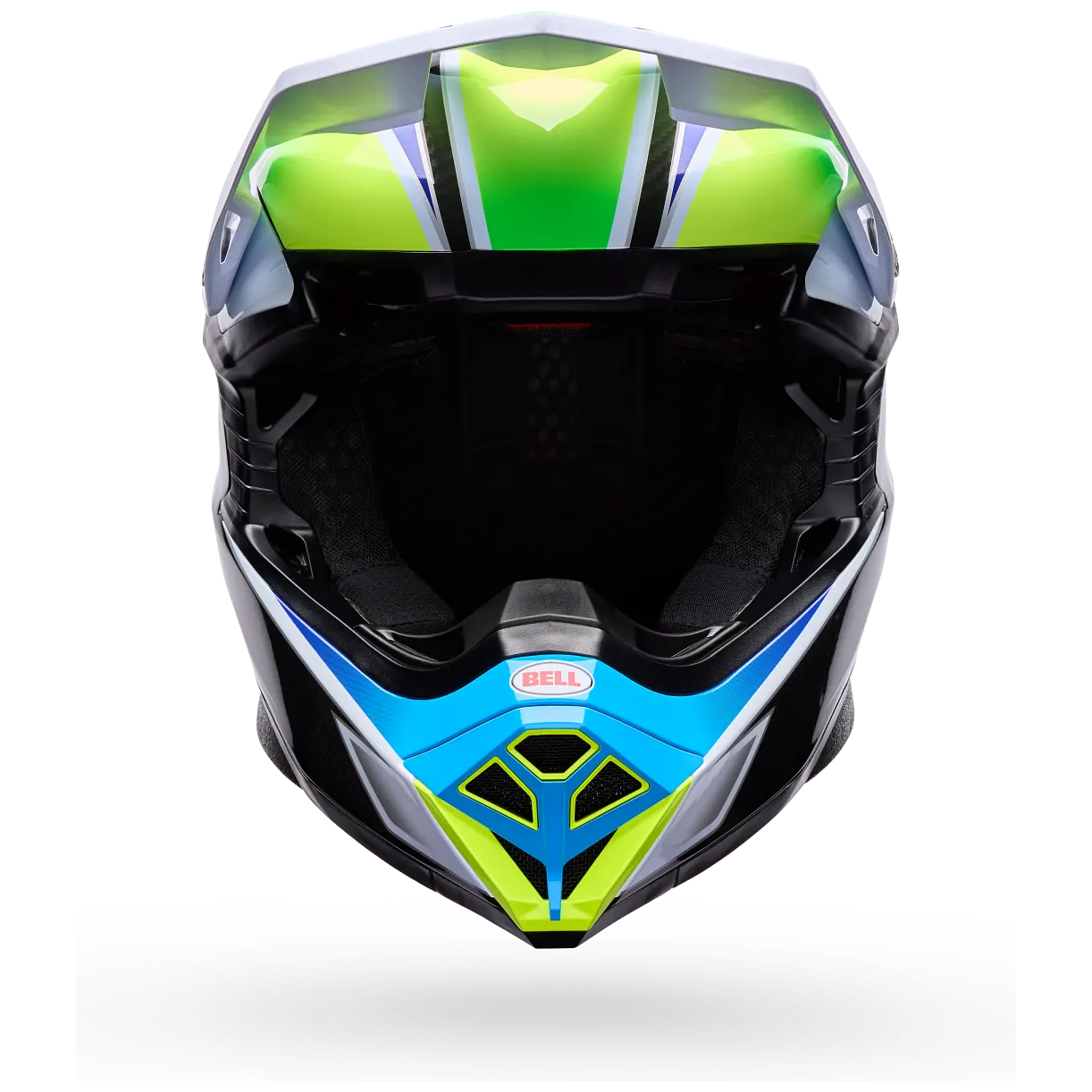 Bell Moto-10 Spherical Grid ECE 22.06 White / Blue motocross helmet, front view
