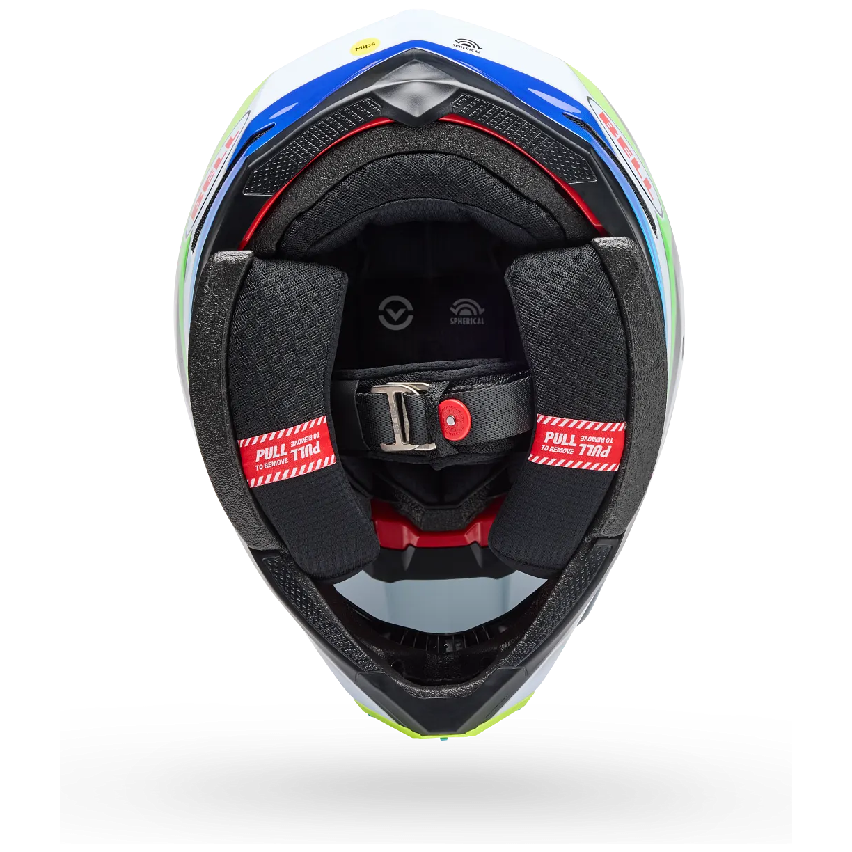 Bell Moto-10 Spherical Grid ECE 22.06 White / Blue motocross helmet, interior lining view