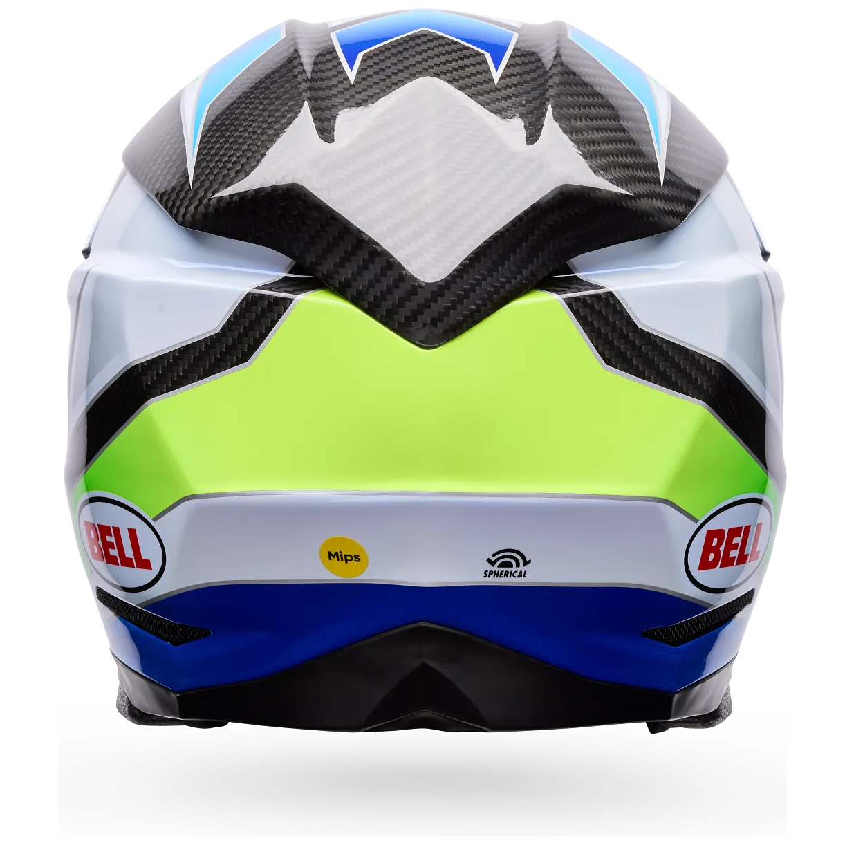 Bell Moto-10 Spherical Grid ECE 22.06 White / Blue motocross helmet, rear view