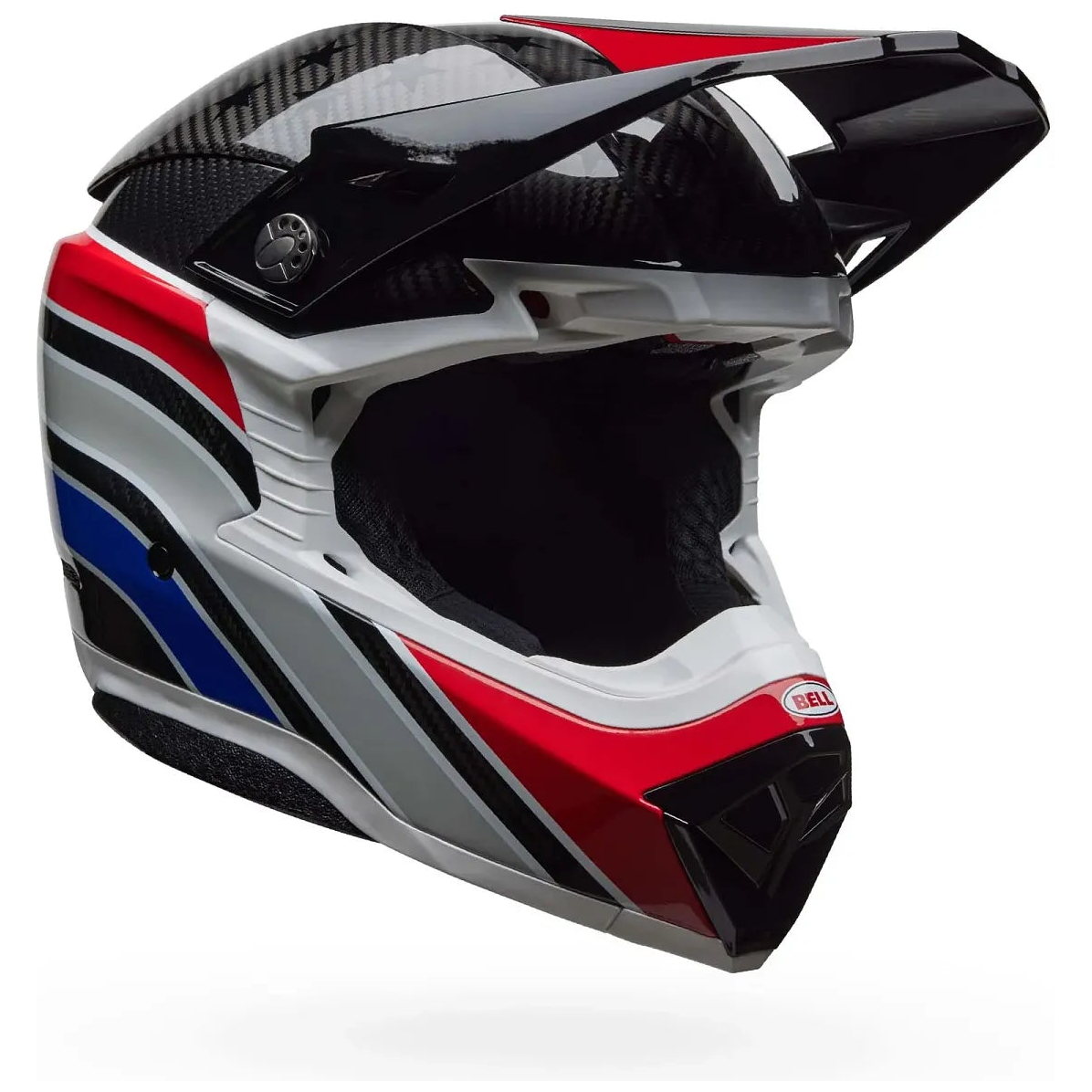 Bell Moto-10 Spherical RSD Glory ECE 22.06 White / Red / Blue motocross helmet, front three-quarter view