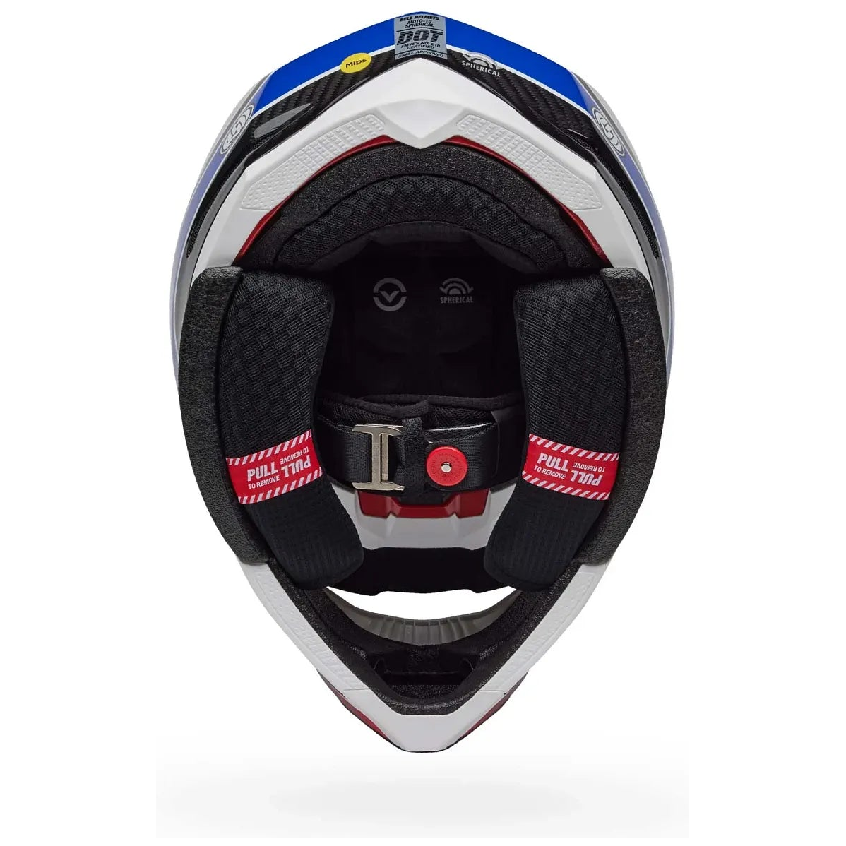 Bell Moto-10 Spherical RSD Glory ECE 22.06 White / Red / Blue motocross helmet, interior lining view