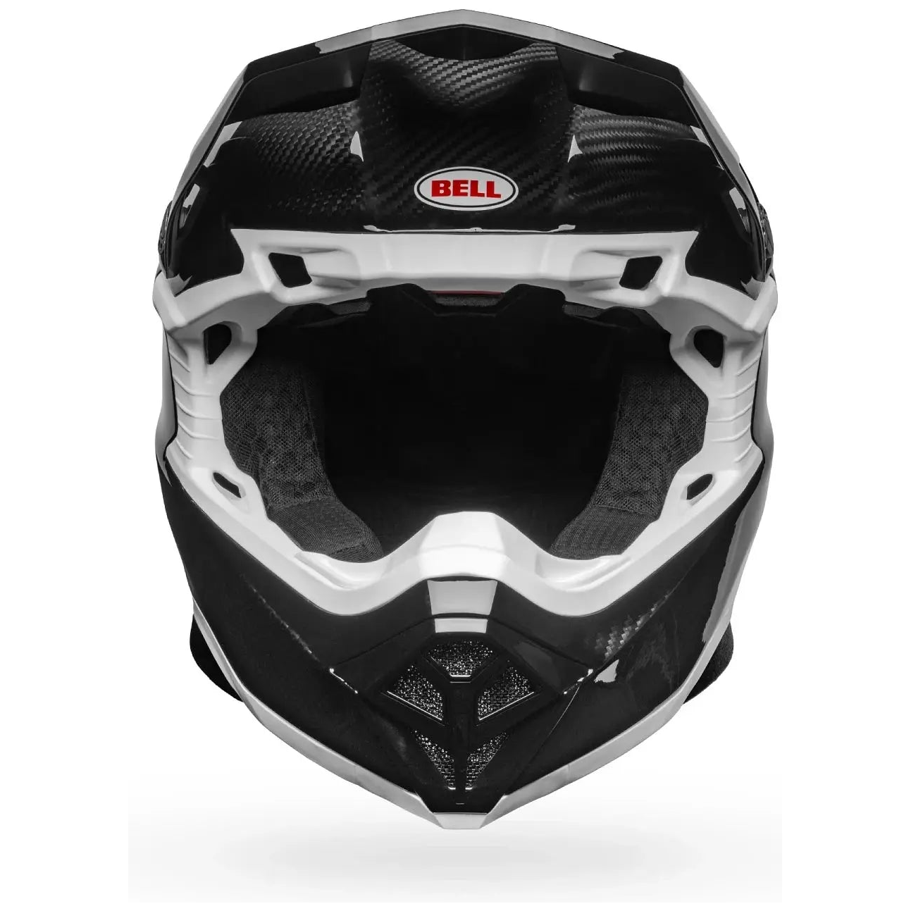 Bell Moto-10 Spherical Solid ECE 22.06 Black / White motocross helmet, opposite front three-quarter view