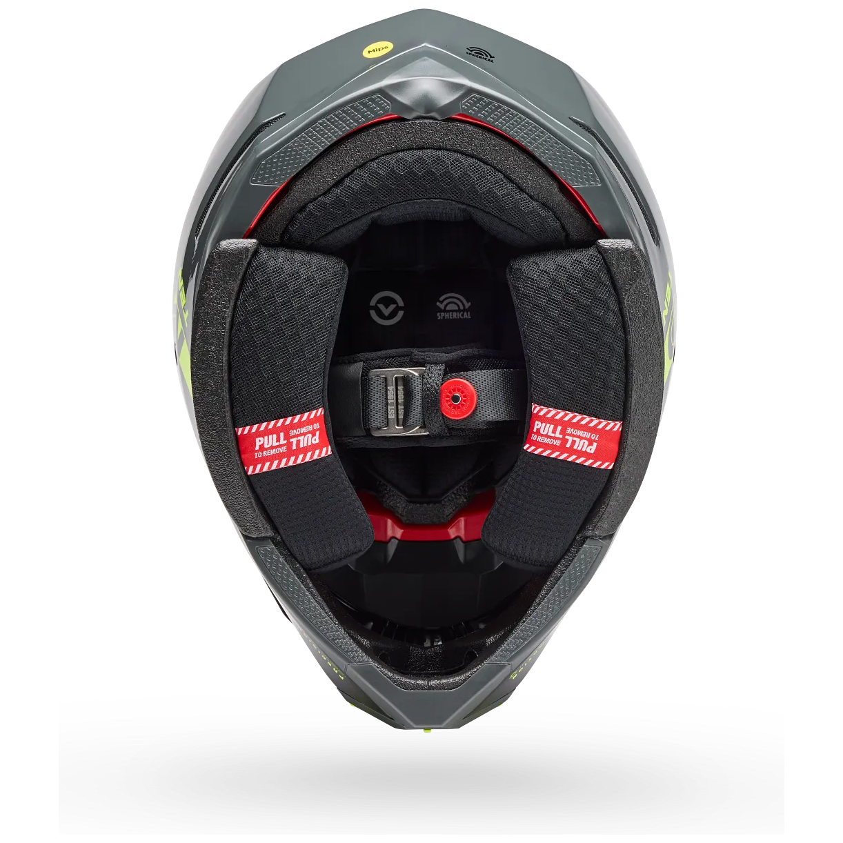 Bell Moto-10 Spherical Strike ECE 22.06 Yellow / Grey motocross helmet, interior lining view