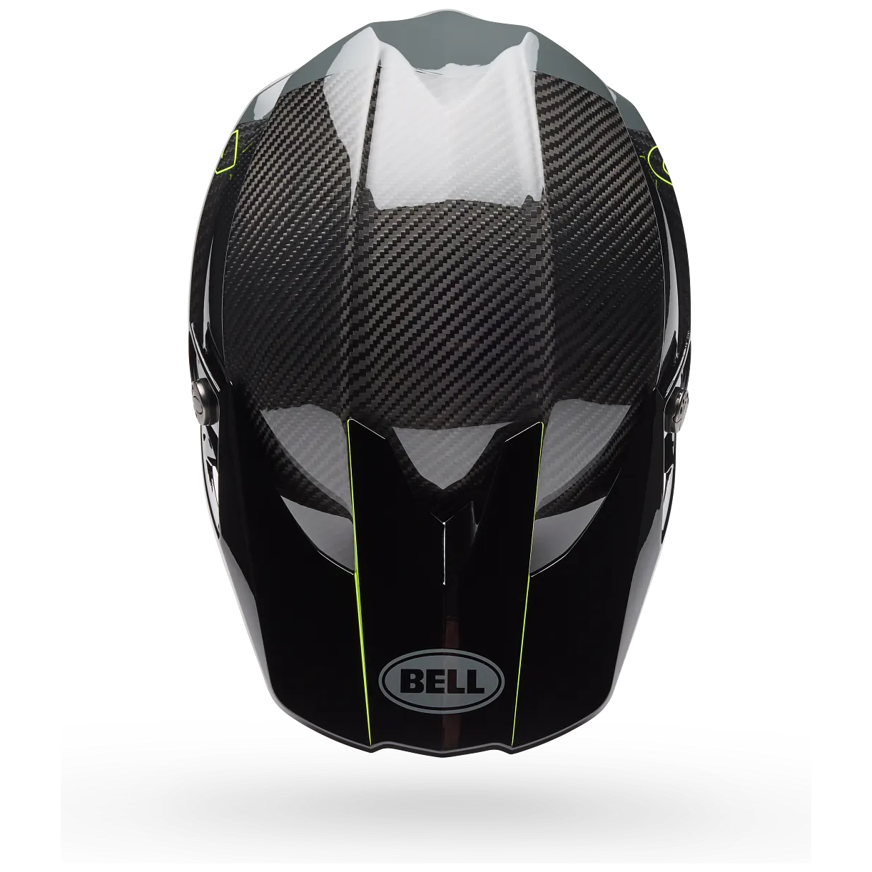 Bell Moto-10 Spherical Strike ECE 22.06 Yellow / Grey motocross helmet, top view