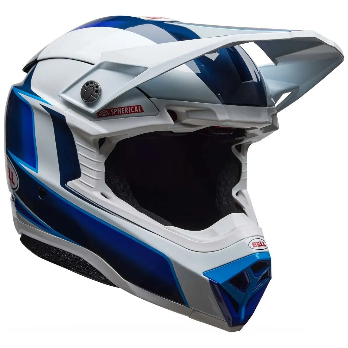 Bell Moto-10 Spherical Tomac25 ECE 22.06 Gloss Blue / White motocross helmet, right-side profile