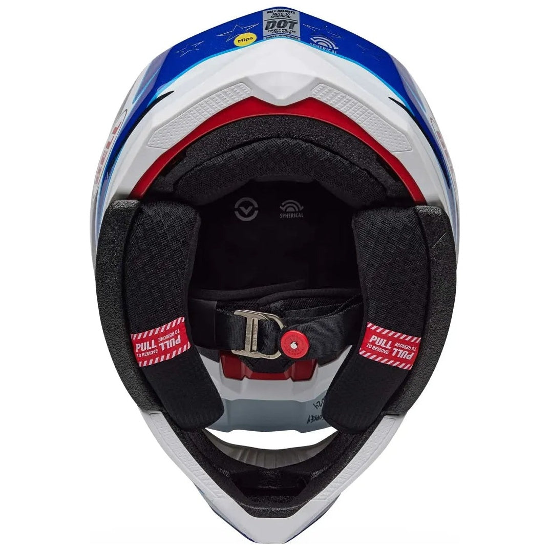 Bell Moto-10 Spherical Tomac25 ECE 22.06 Gloss Blue / White motocross helmet, interior view