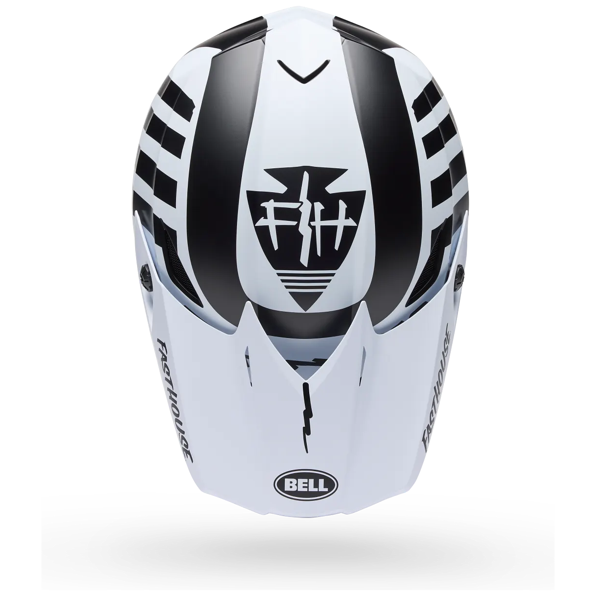 Bell MX-10 MIPS Fasthouse Youth ECE 22.06 Black / White motocross helmet, top view